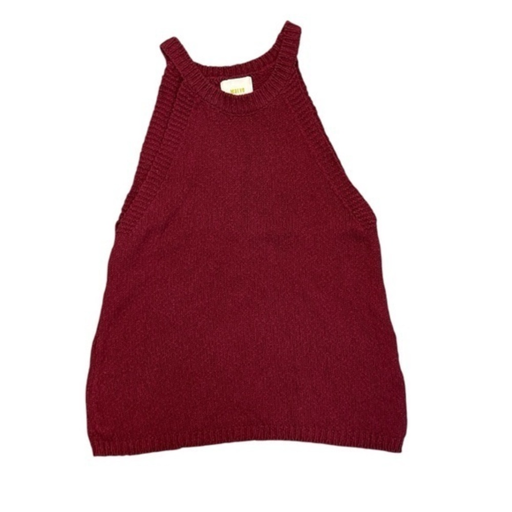 Maeve Burgundy Sleeveless Halter Neck Cotton Sweater Top